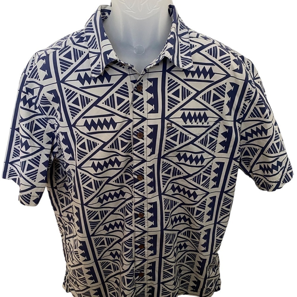 QUIKSILVER Blue & Gray Aloha Hawaiian Short Sleeve Collared Shirt Men XL